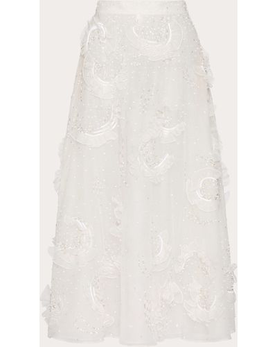 Valentino Midi Skirt In Embroidered Organza - White