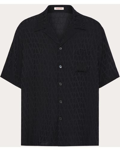 Valentino Silk Bowling Shirt With Toile Iconographe Pattern - Black