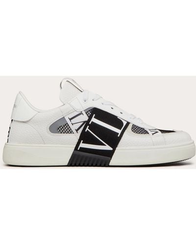 Valentino Garavani Vl7n Low-top Sneakers In Calfskin And Mesh Fabric With Bands - White