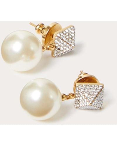 Valentino Garavani Rockstud Earrings With Swarovski® Crystals And Pearls - Metallic