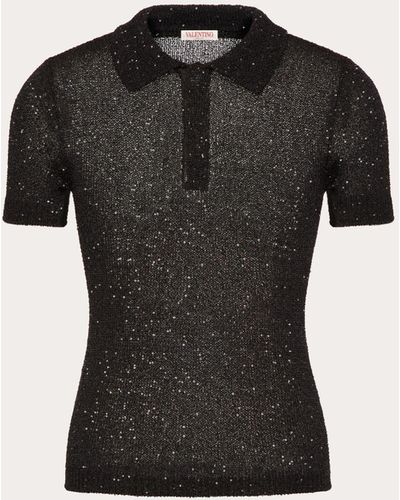 Valentino Nylon Thread Polo Shirt - Black