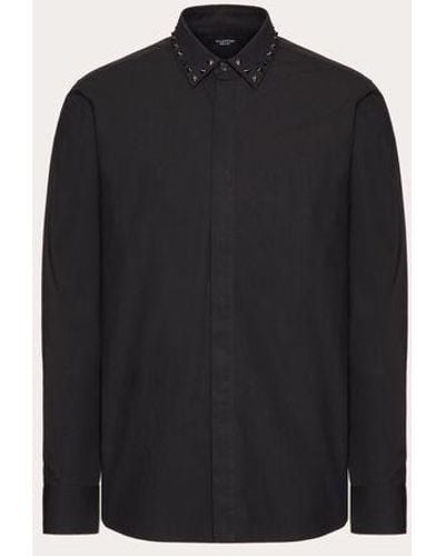 Valentino Camicia manica lunga in cotone con borchie black untitled sul colletto - Nero