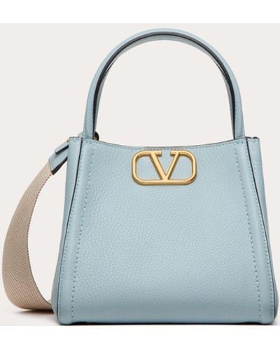 Valentino Garavani Alltime Small Handbag In Grainy Calfskin - Blue