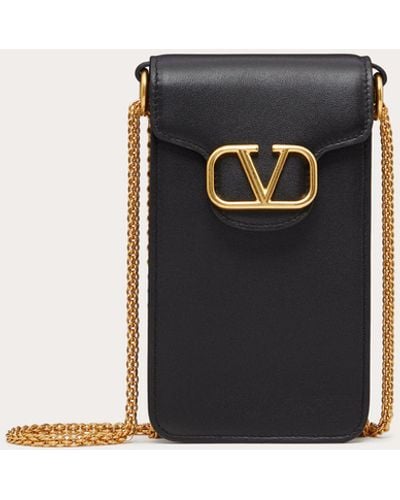 Valentino Garavani Locò Calfskin Phone Case With Chain - Black