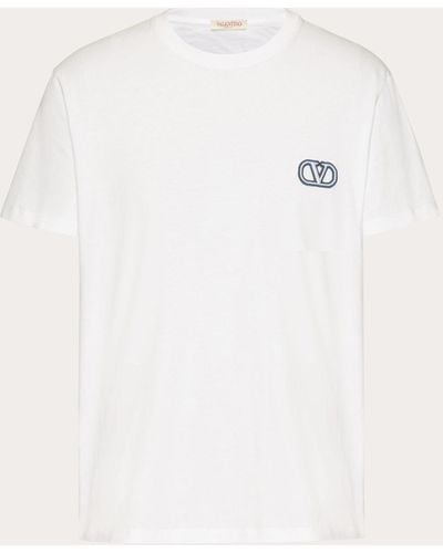 Valentino Cotton T-shirt With Vlogo Signature Patch - Natural