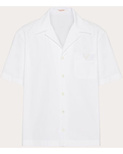 Valentino Cotton Poplin Bowling Shirt With Rubberised V Detail - Natural