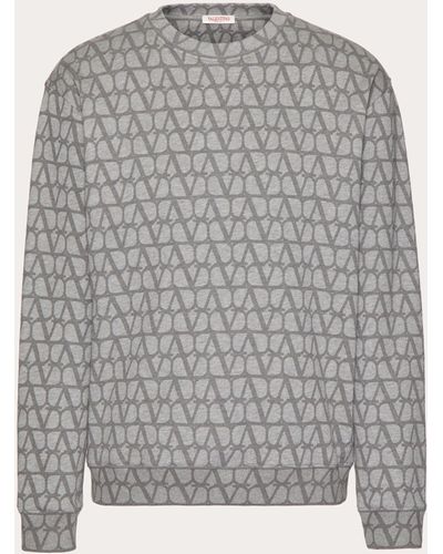 Valentino Cotton Crewneck Sweatshirt With Toile Iconographe Print - Gray