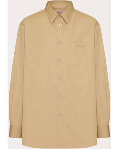 Valentino Long Sleeve Cotton Shirt With Embroidery - Natural