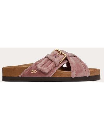 Valentino Garavani Fussfriend Velvet Slide Sandal 30mm - Brown