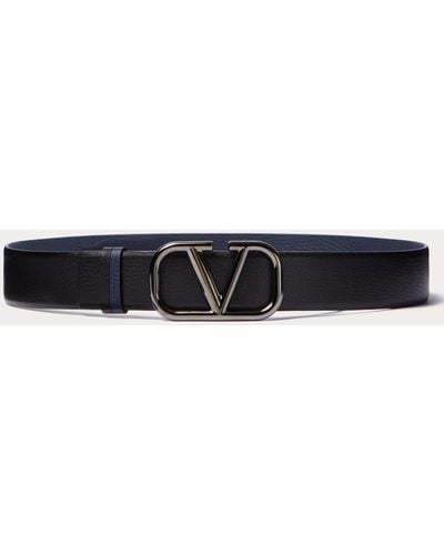 Valentino Garavani Vlogo Signature Reversible Belt in Elk Print Calfskin 40mm - Black