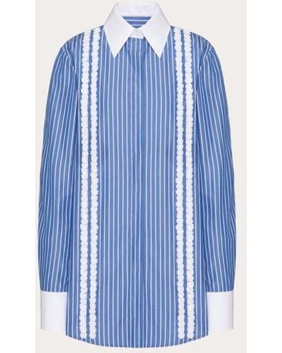 Valentino Embroidered Contrails Popeline Shirt - Blue