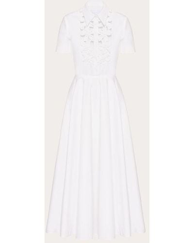Valentino Embroidered Compact Popeline Midi Dress - White