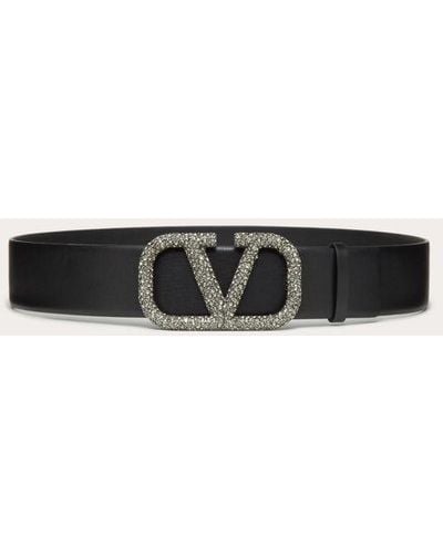 Valentino Garavani Vlogo Signature Belt In Glossy Calfskin 40mm - Black