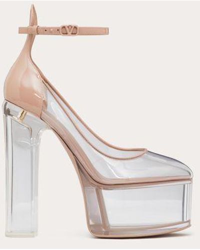 Valentino Garavani Tan-go Platform Pumps In Polymer Material With Plexi Heel 155mm - White