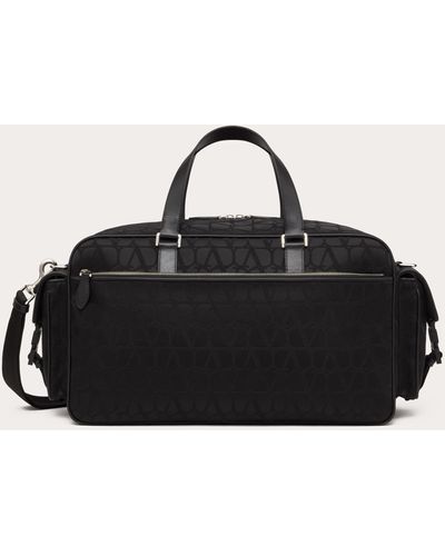 Valentino Garavani Toile Iconographe Duffle In Technical Fabric With Leather Details - Black