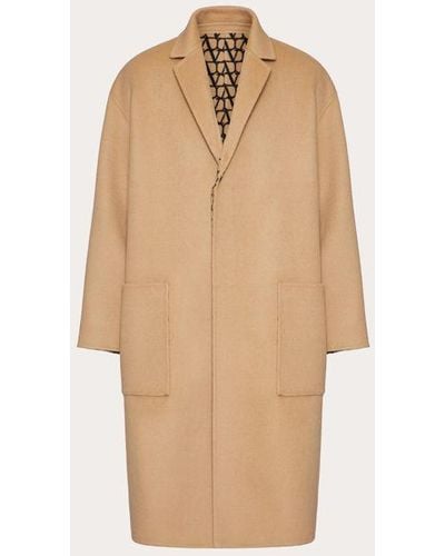 Valentino Reversible Double-faced Wool Coat With Toile Iconographe Pattern - Natural