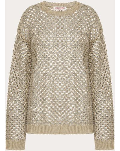 Valentino Linen And Sequins Mesh Pullover - White