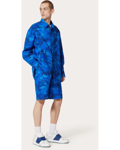 Valentino Bermuda En Coton Avec Imprimé Camouflage - Bleu