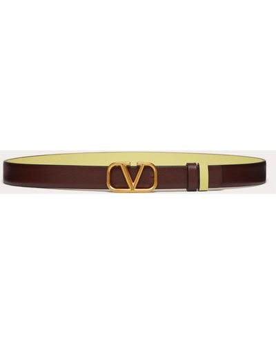 Valentino Garavani Reversible Vlogo Signature Belt In Glossy Calfskin 20 Mm - Brown