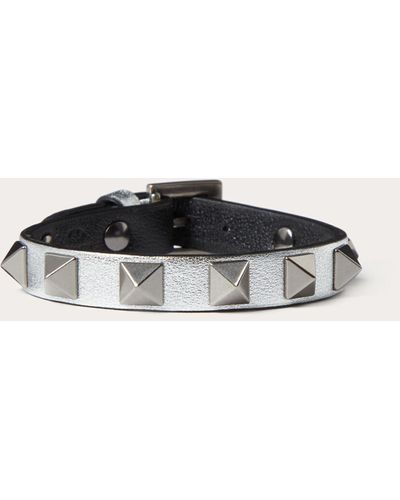 Valentino Garavani Leather Rockstud Bracelet With Antique Silver-finish Studs - Black
