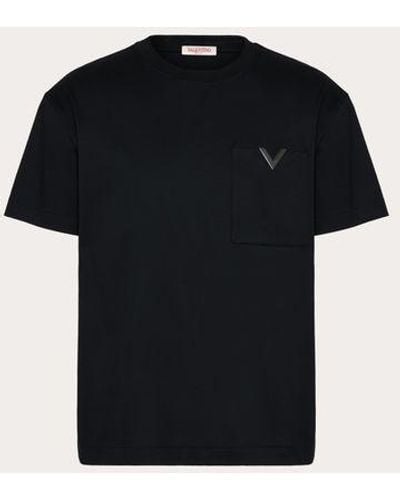 Valentino Cotton T-shirt With Metallic V Detail - Black