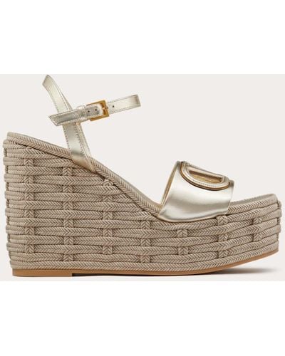 Valentino Garavani Vlogo Cut-out Wedge Sandal In Laminated Nappa Leather 110mm - Natural