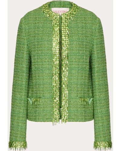 Valentino Embroidered Glaze Tweed Light Jacket - Green