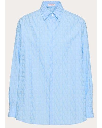 Valentino Cotton Poplin Shirt With Toile Iconographe Pattern - Blue