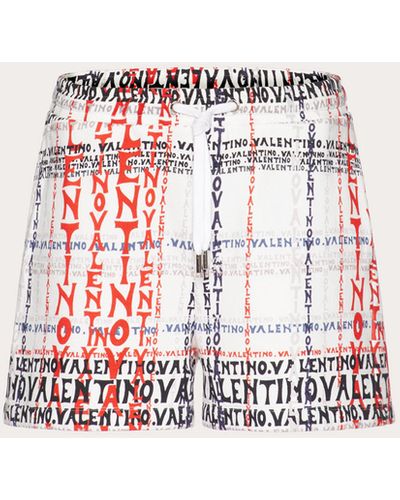 Valentino Bermuda In Cotone Tecnico Con Stampa Archive Manifesto Crossword 94% Cotton 6% Polyamide M - Multicolore