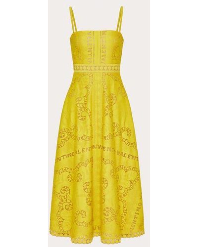 Valentino Cotton Guipure Lace Midi Dress - Yellow