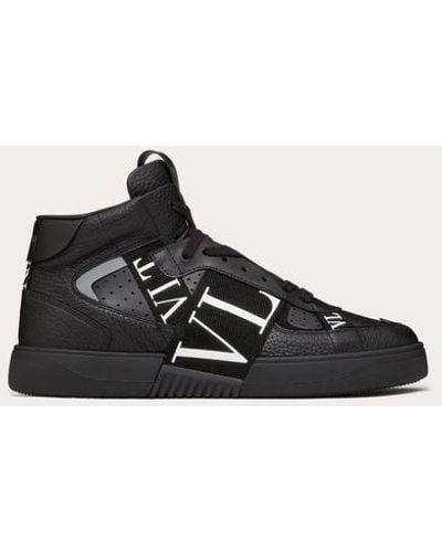 Valentino Garavani Mid-top Calfskin Vl7n Sneaker With Bands - Black
