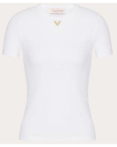Valentino Ribbed Cotton T-shirt - Natural