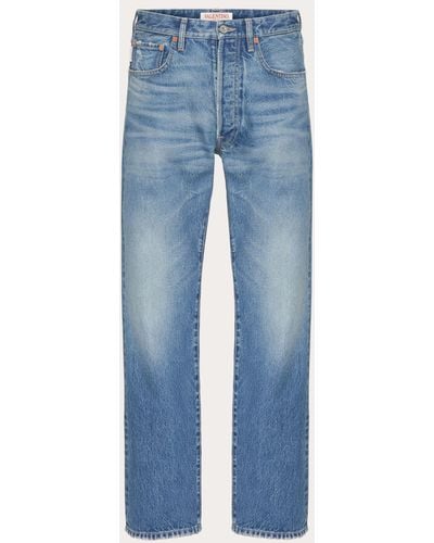 Valentino Denim Pants With Metallic V Detail - Blue