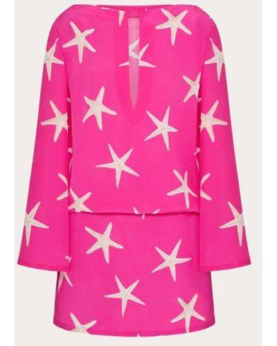Valentino Starfish Crepe De Chine Short Dress - Pink