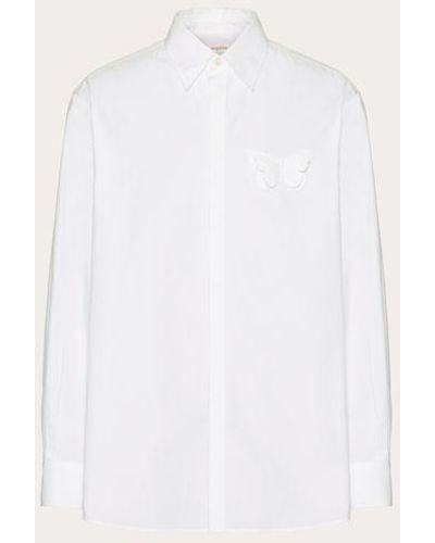 Valentino Camicia in popeline di cotone con farfalla ricamata - Bianco
