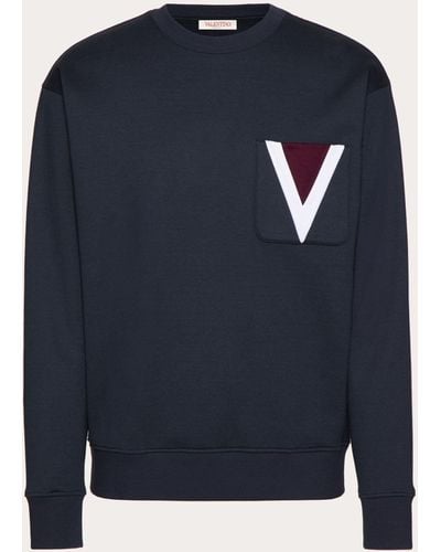 Valentino Cotton Crewneck Sweatshirt With Inlaid V - Blue