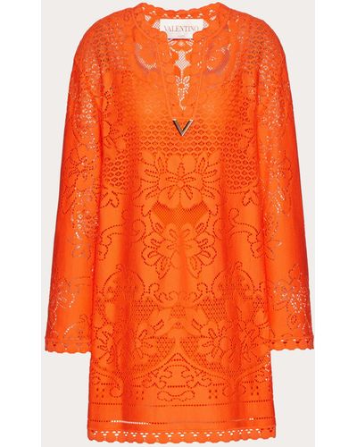 Valentino Vgold Cotton Lace Kaftan Dress - Orange