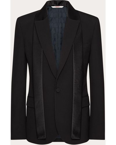 Valentino Single-breasted Wool Jacket With Scarf Collar - Black