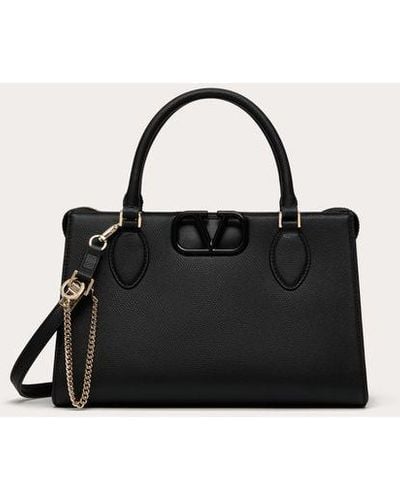 Valentino Garavani Vsling Medium Handbag In Grainy Calfskin - Black
