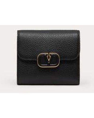 Valentino Garavani Vlogo Compact Leather Wallet In Grainy Calfskin - Natural