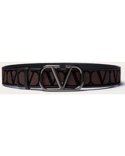 Valentino Garavani Toile Iconographe Belt With Leather Detailing - Black