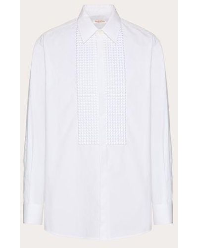 Valentino Cotton Poplin Shirt With Embroidered Plastron - White