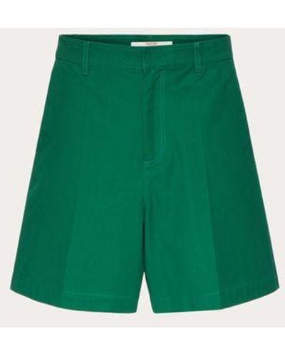 Valentino Stretch Cotton Canvas Shorts With Rubberized V-detail - Green