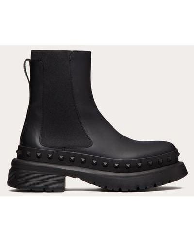 Valentino Garavani M-way Rockstud Ankle Boot In Calfskin Leather - Black