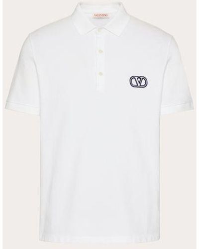 Valentino Cotton Piqué Polo Shirt With Vlogo Signature Patch - Natural