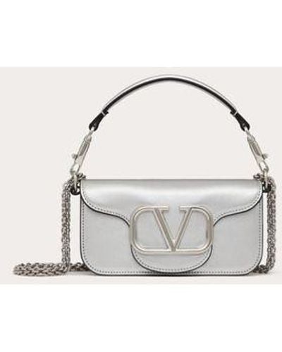 Valentino Garavani Small Locò Metallic Calfskin Shoulder Bag - Natural