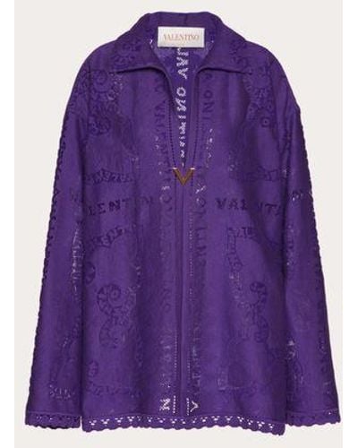 Valentino Cotton Guipure Lace Kaftan Dress - Purple
