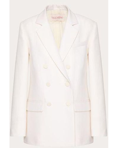 Valentino Textured Wool Silk Jacket - Natural