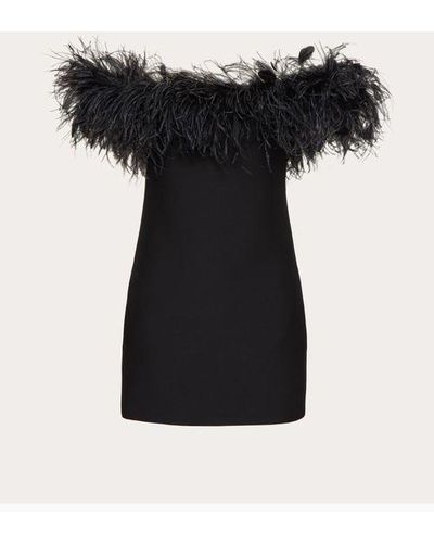 Valentino Crepe Couture Dress With Feather Embroidery - Black
