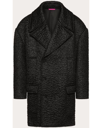 Valentino Double-breasted Bouclé Wool Coat - Black